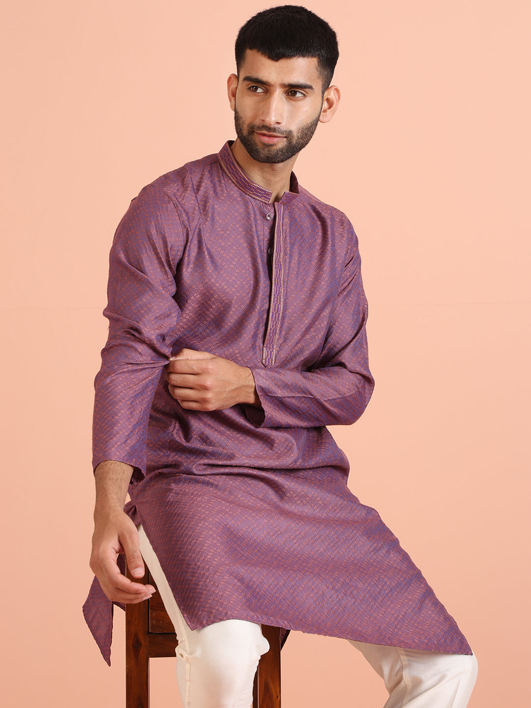 Purple Art Silk Textured Kurta