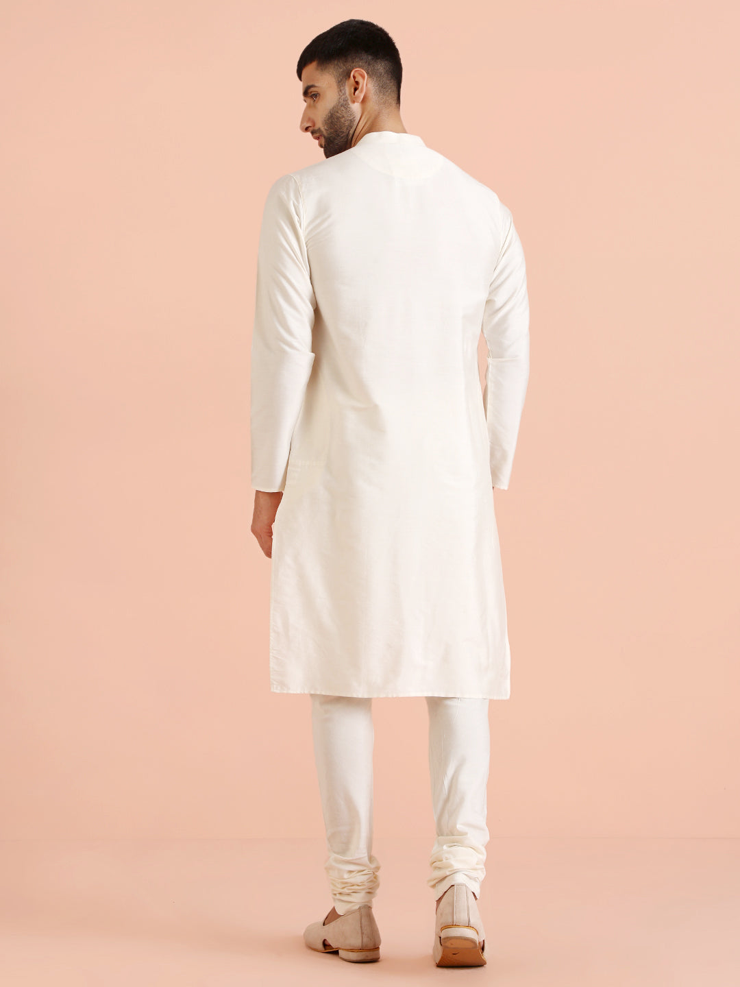 Cream Silk Blend Sequin Work Kurta