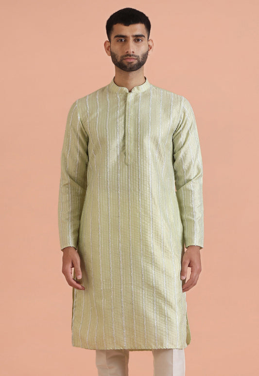 Men Green Embroidered Kurta