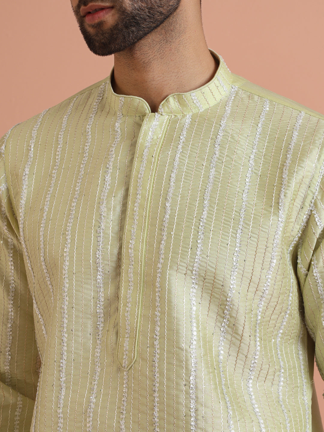 Men Green Embroidered Kurta