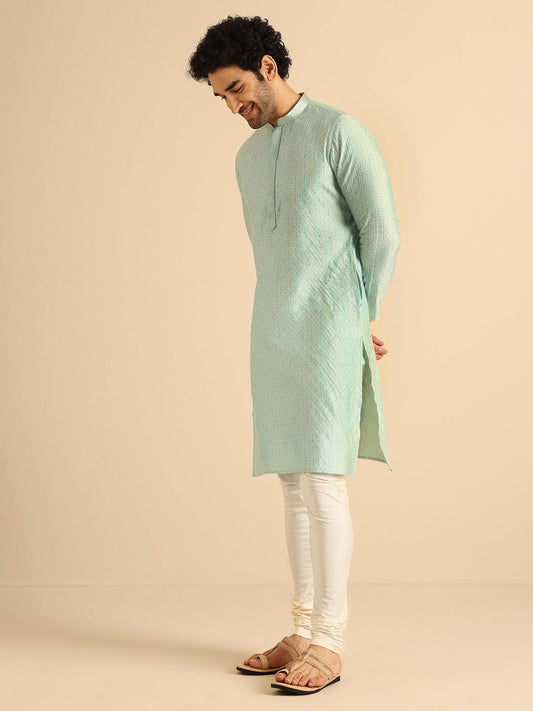 Light Green Printed Cotton Blend Kurta