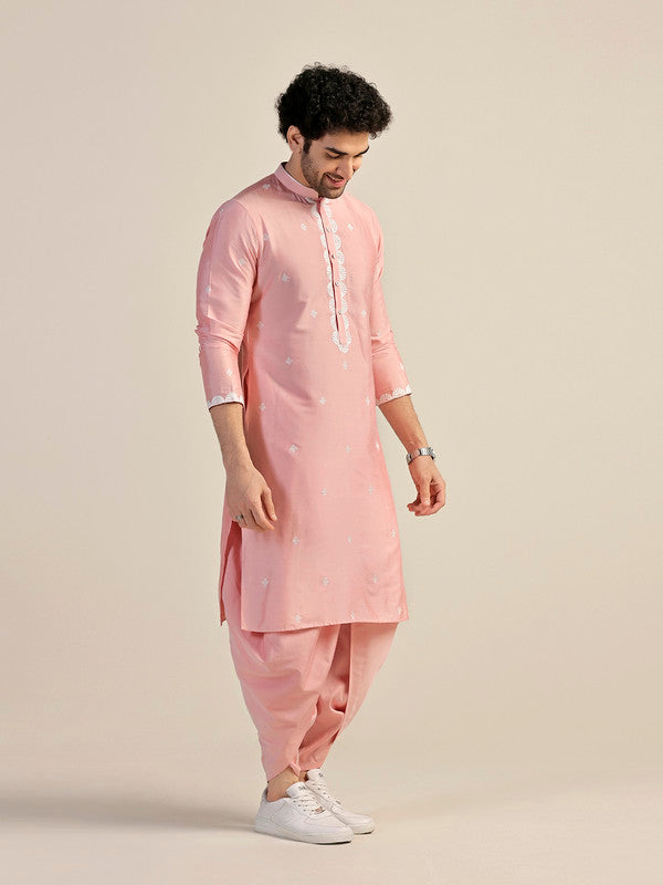 Baby Pink Silk Blend Embroidered Kurta