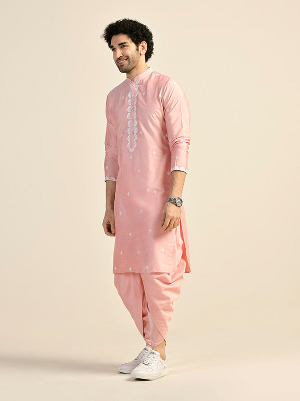 Baby Pink Silk Blend Embroidered Kurta