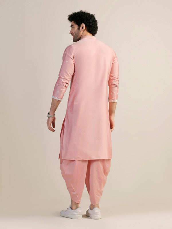 Baby Pink Silk Blend Embroidered Kurta