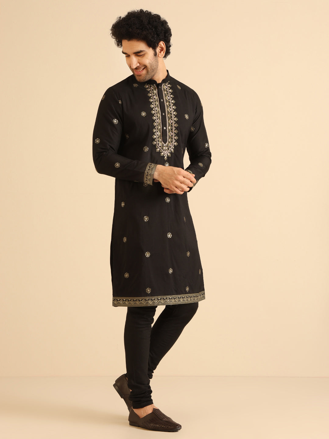 Black Silk Blend Heavy Embroidered Kurta