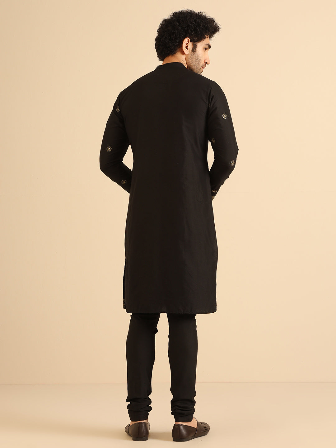 Black Silk Blend Heavy Embroidered Kurta