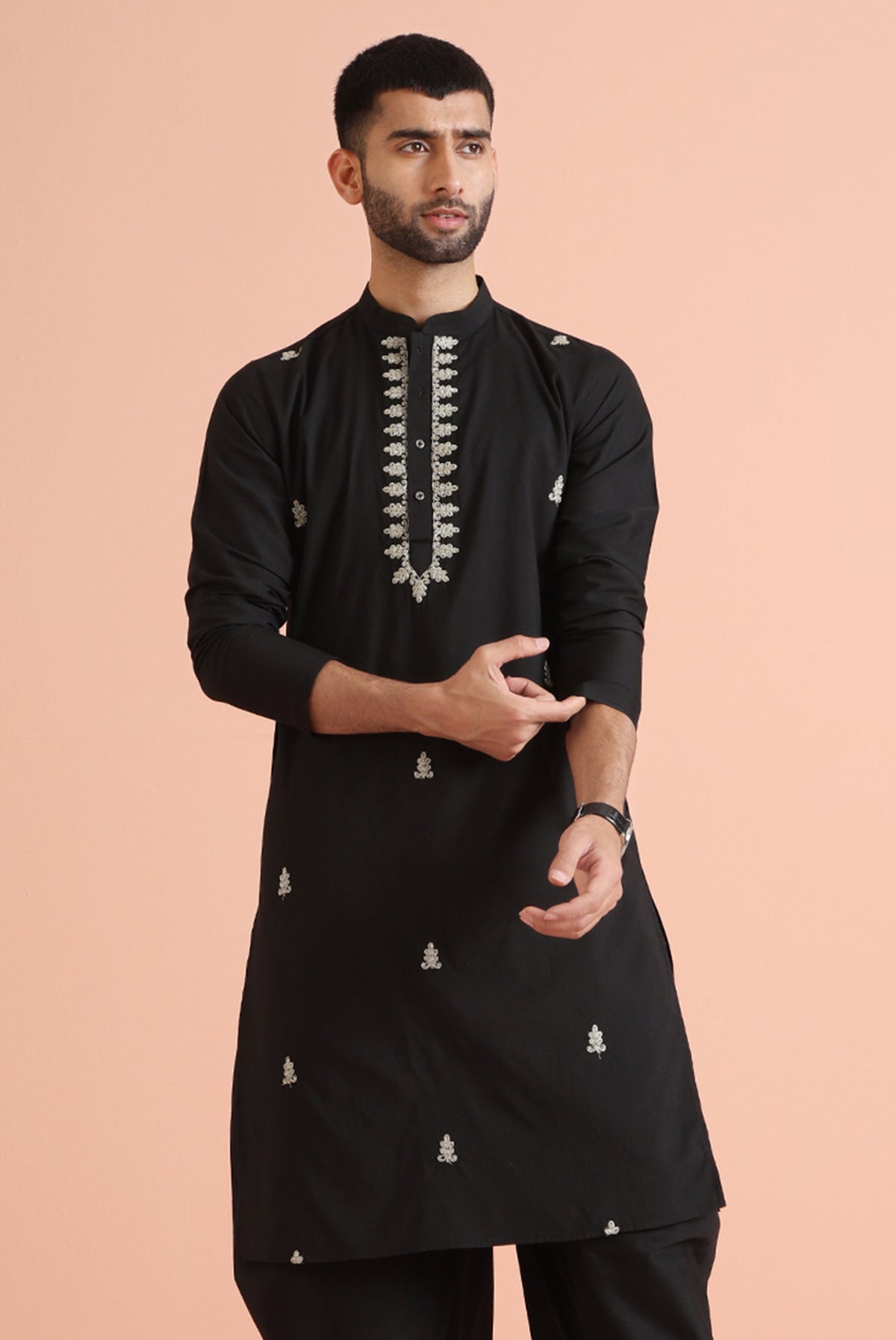 Black Kurta with Silver Thread Embroidery