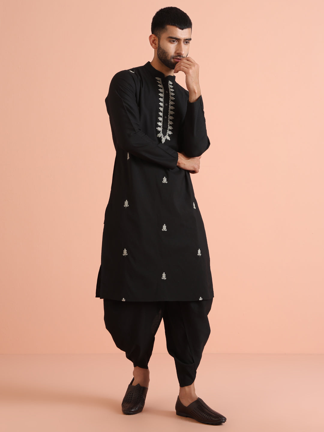 Black Kurta with Silver Thread Embroidery