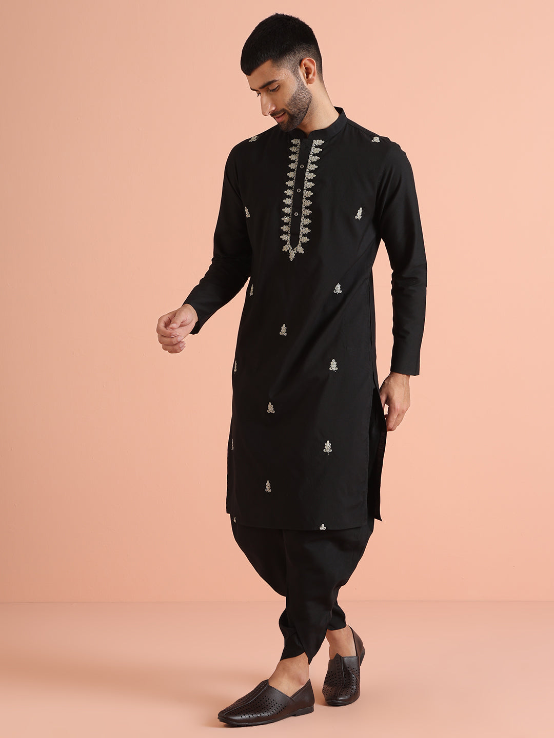 Black Kurta with Silver Thread Embroidery