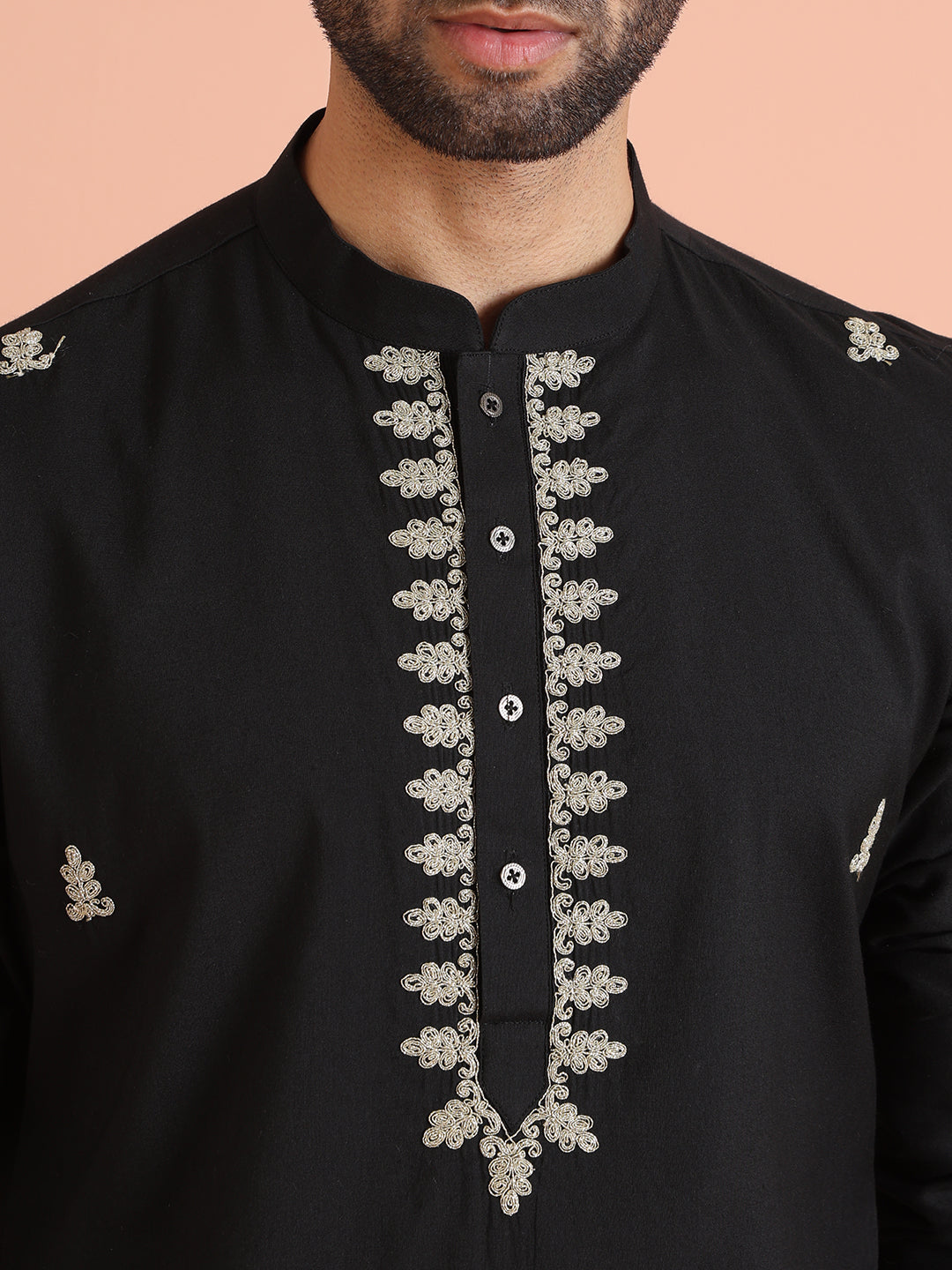 Black Kurta with Silver Thread Embroidery