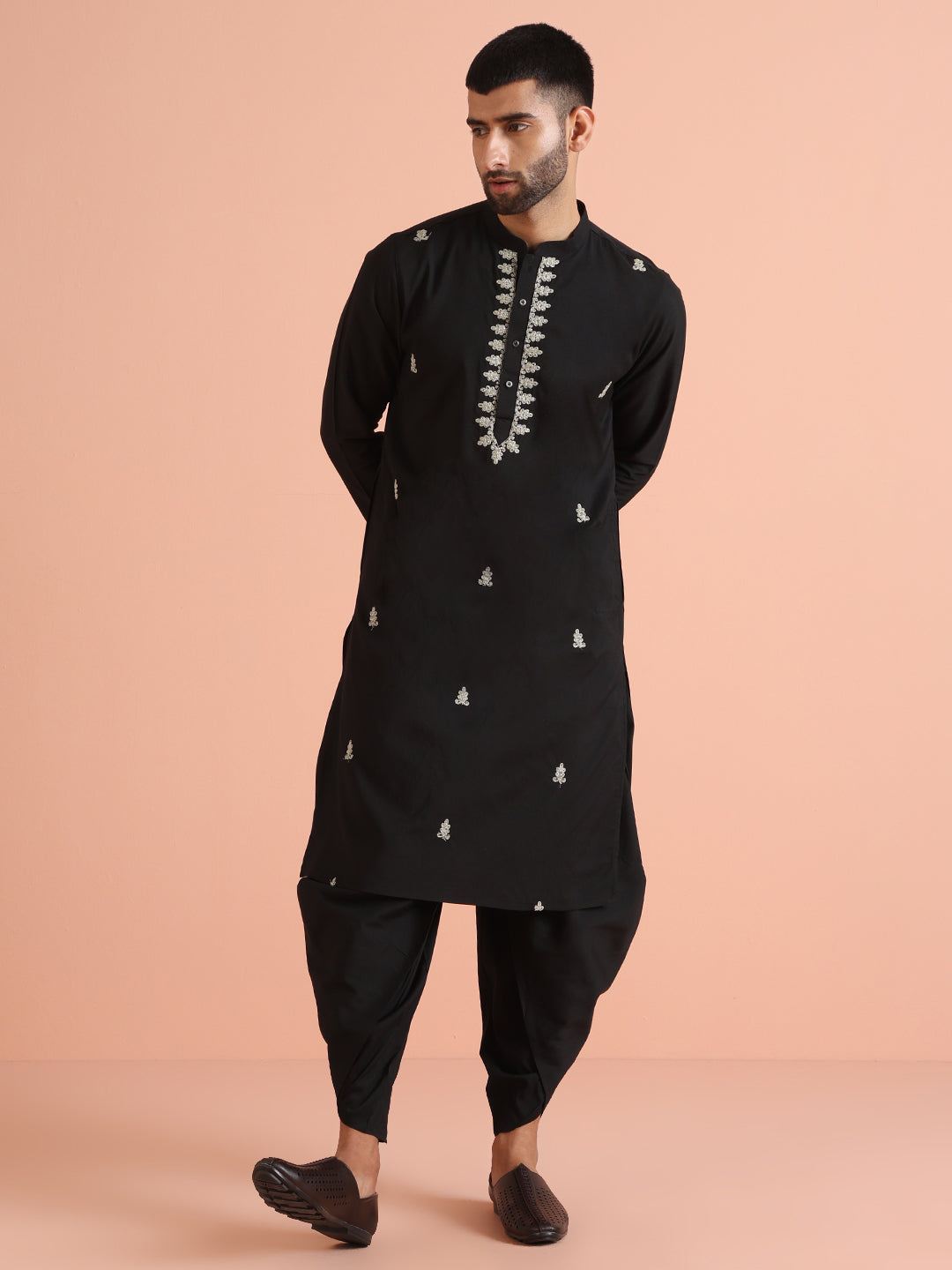 Black Kurta with Silver Thread Embroidery