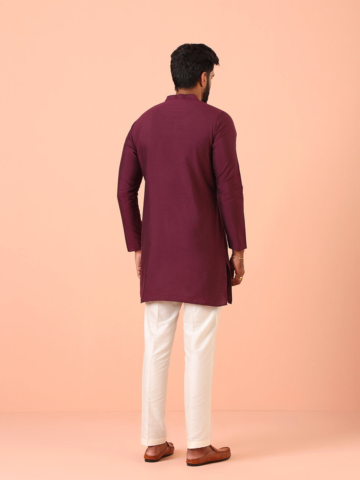 Wine Solid Silk Blend Mid Kurta
