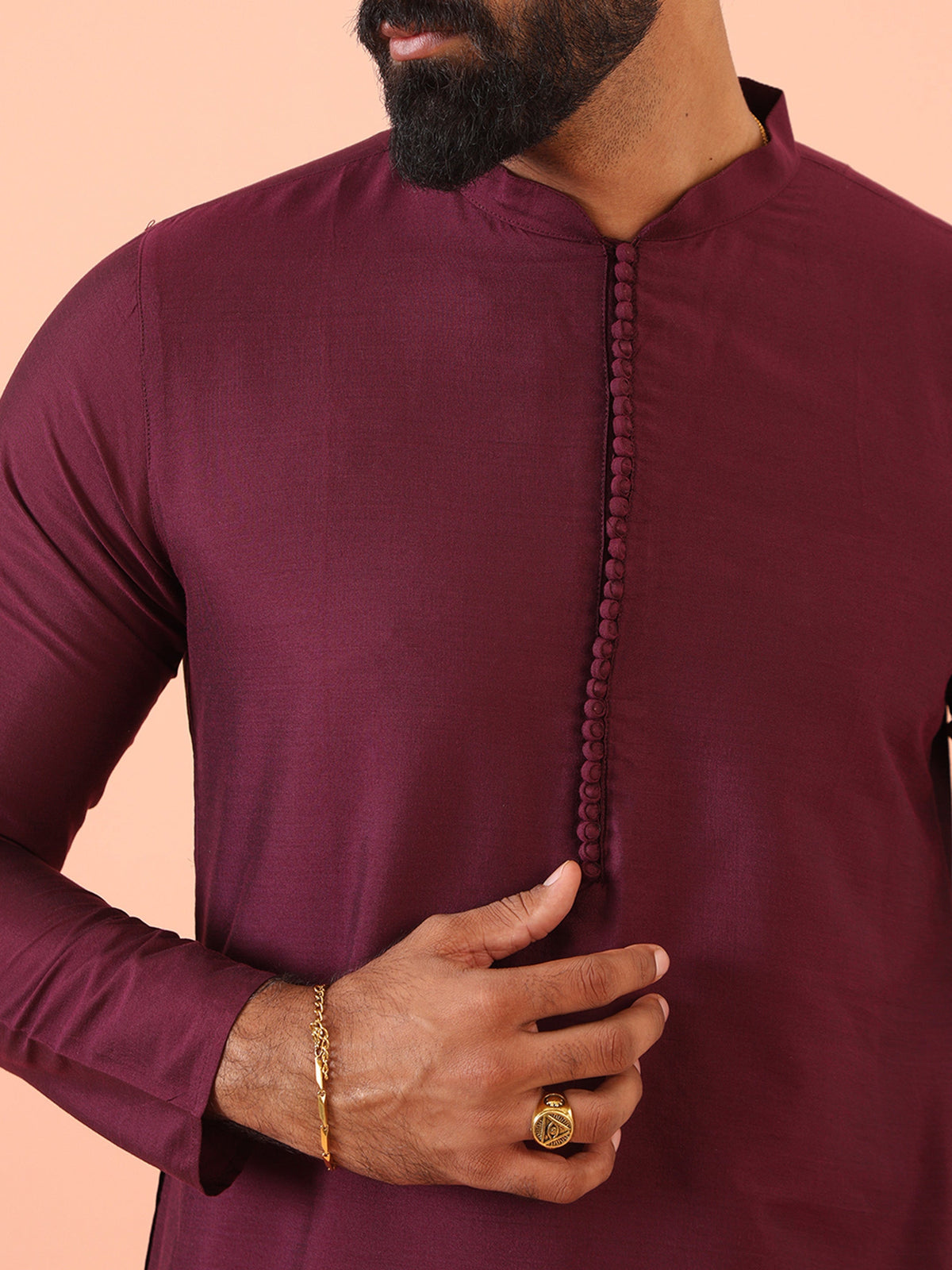 Wine Solid Silk Blend Mid Kurta