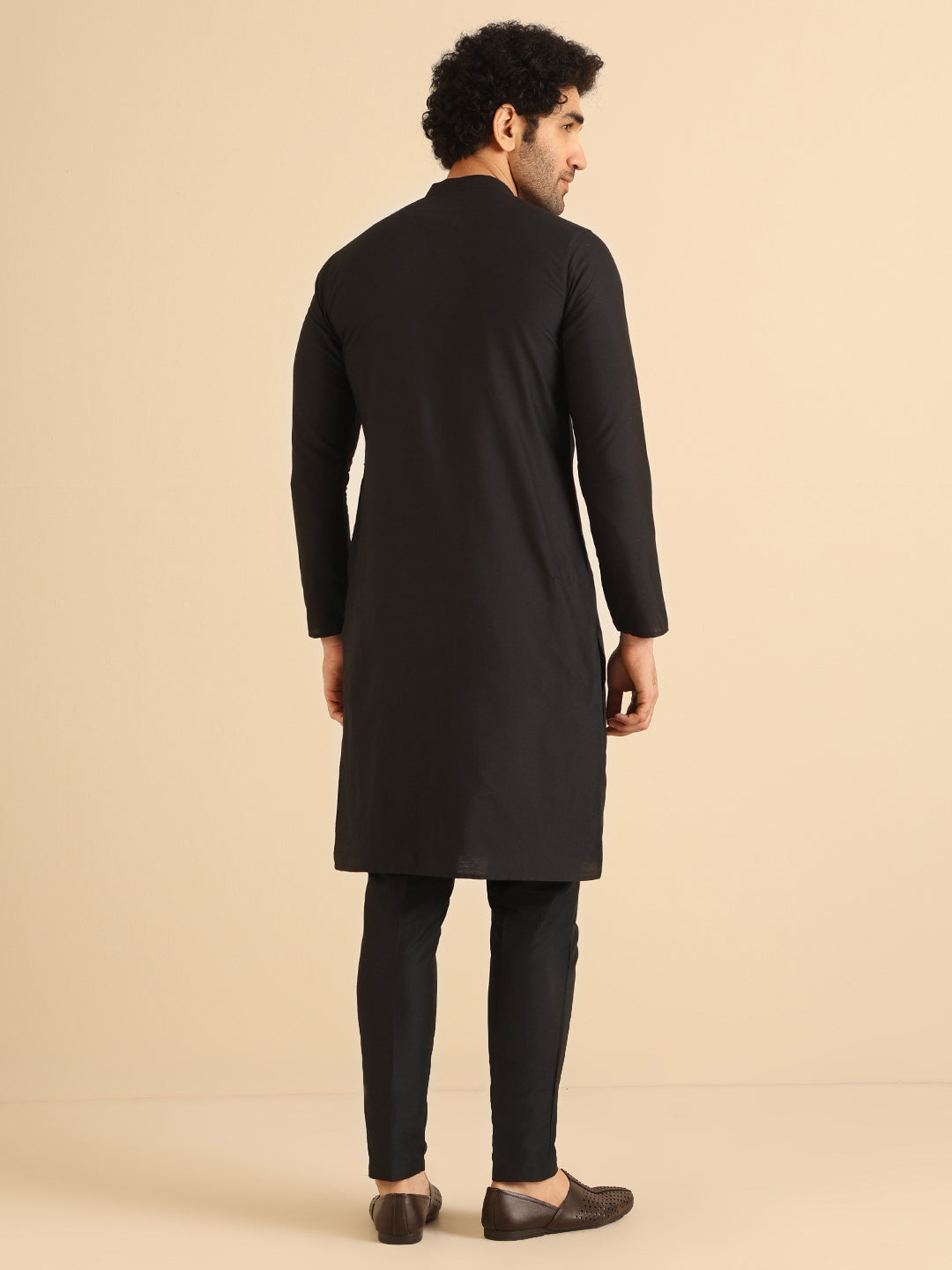 Black Pintuck Cotton Silk Kurta