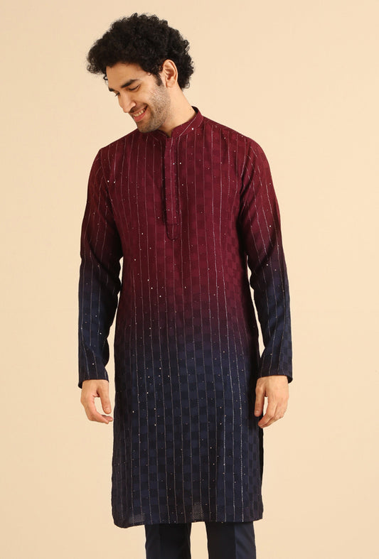 Wine Navy Ombre Sequinned Kurta
