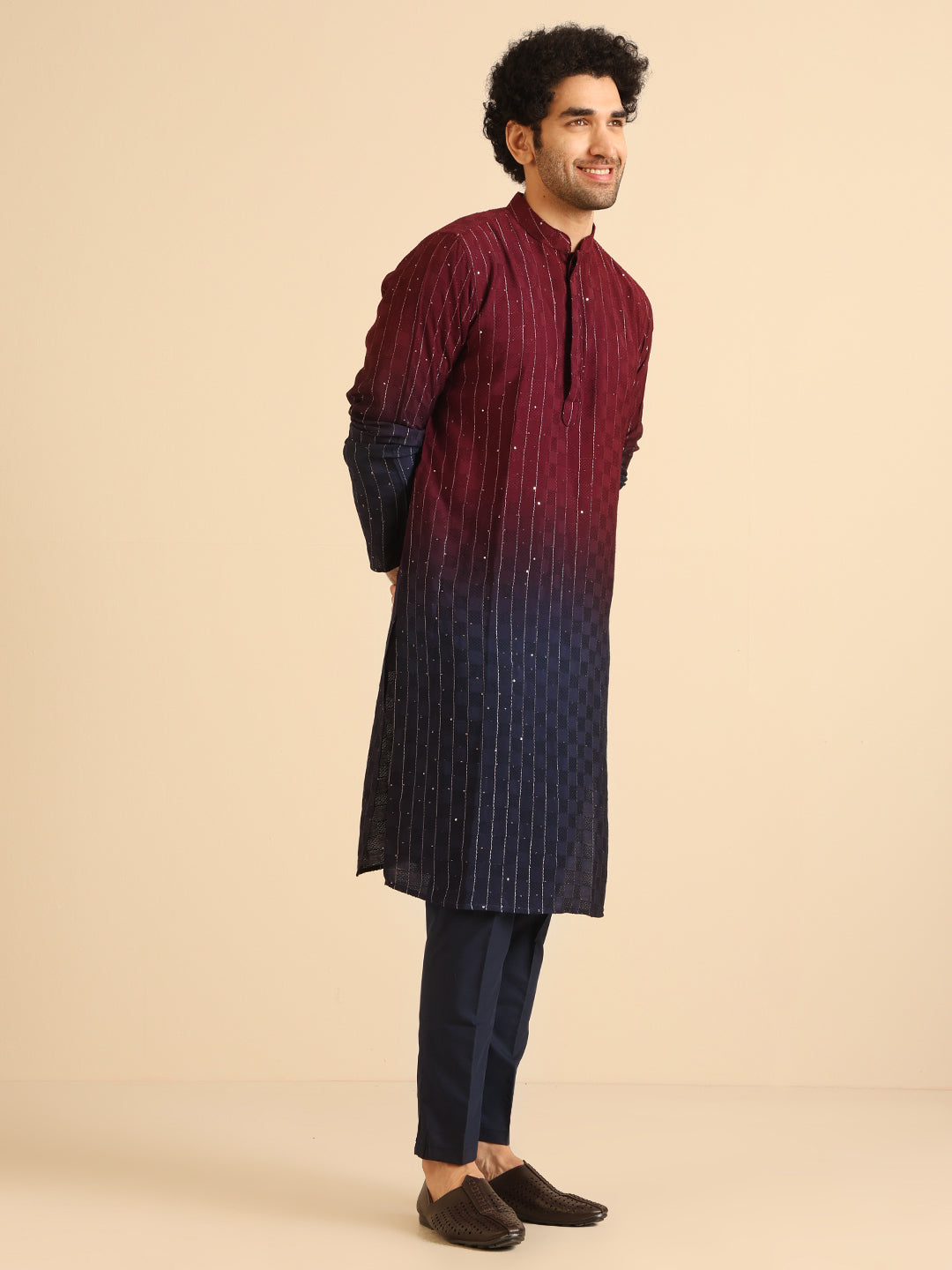 Wine Navy Ombre Sequinned Kurta