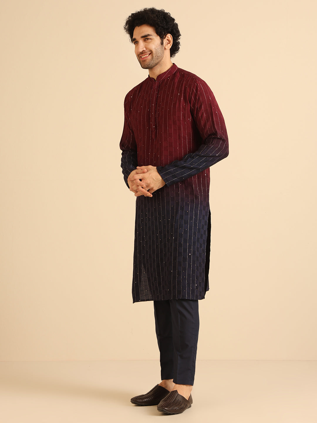 Wine Navy Ombre Sequinned Kurta