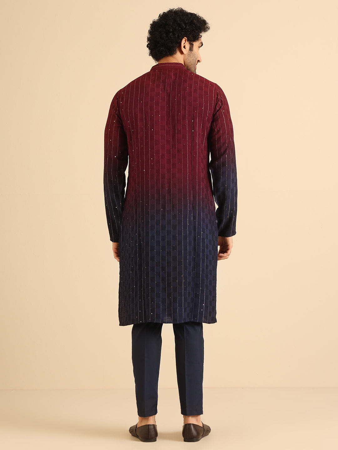 Wine Navy Ombre Sequinned Kurta