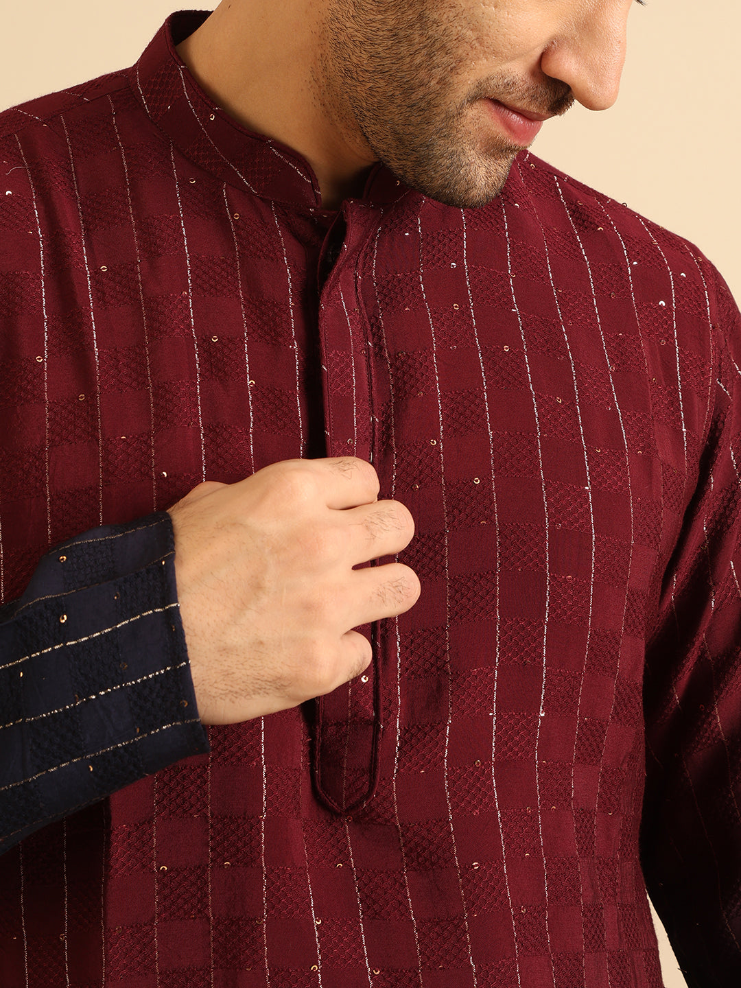 Wine Navy Ombre Sequinned Kurta