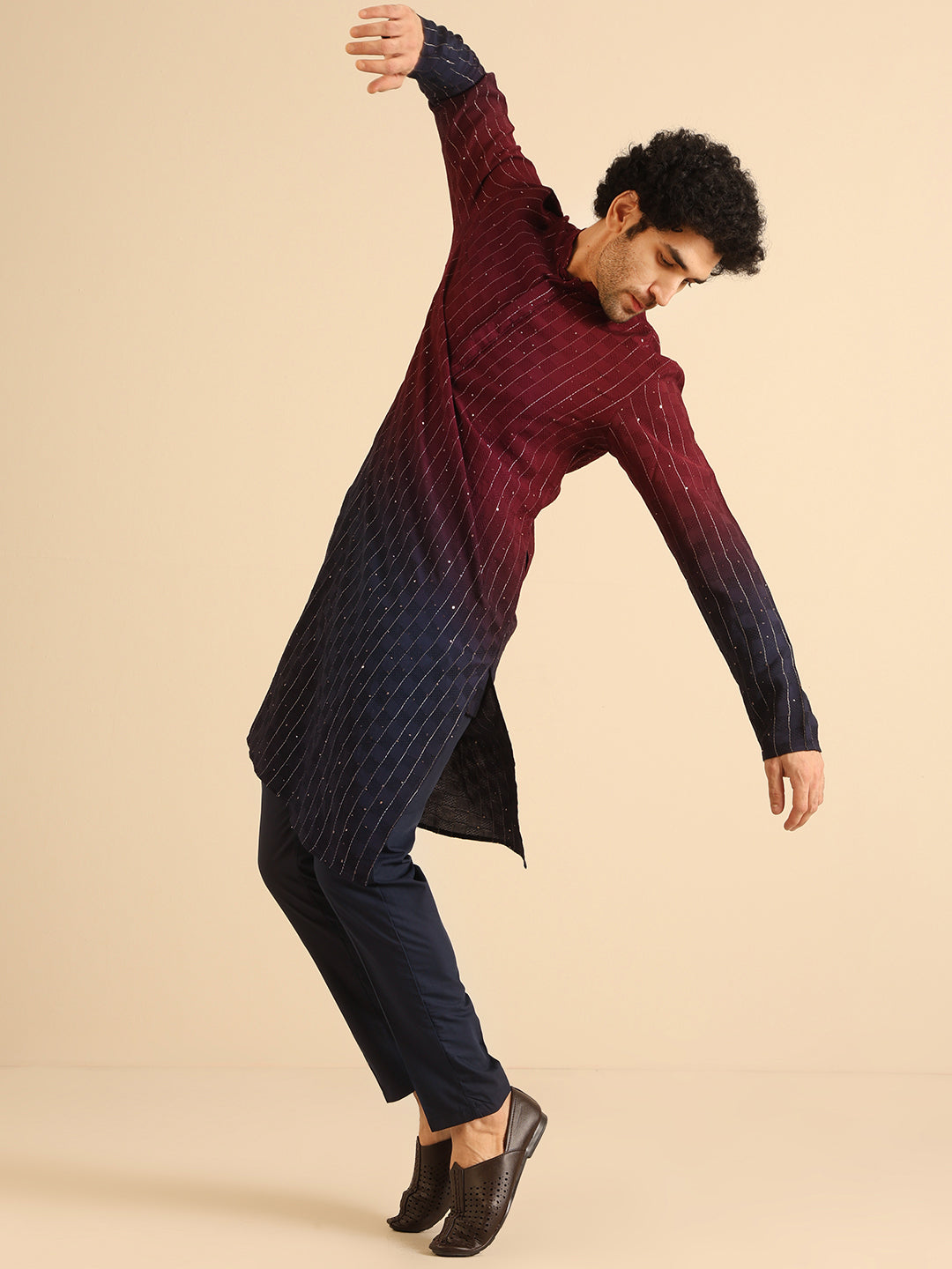 Wine Navy Ombre Sequinned Kurta