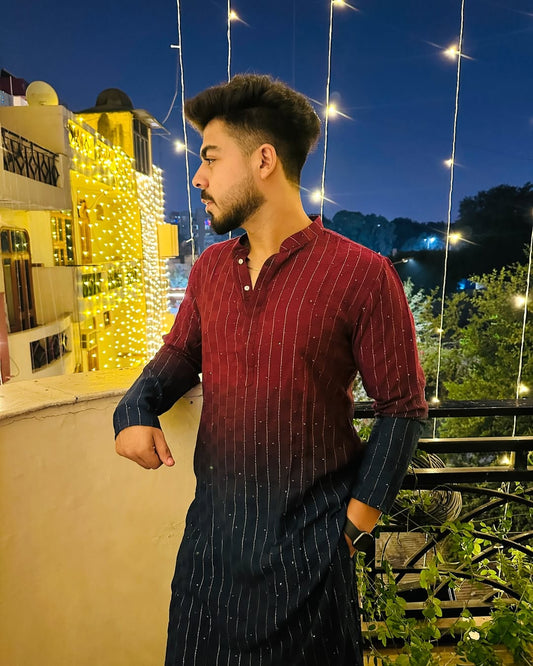 Wine Navy Ombre Sequinned Kurta