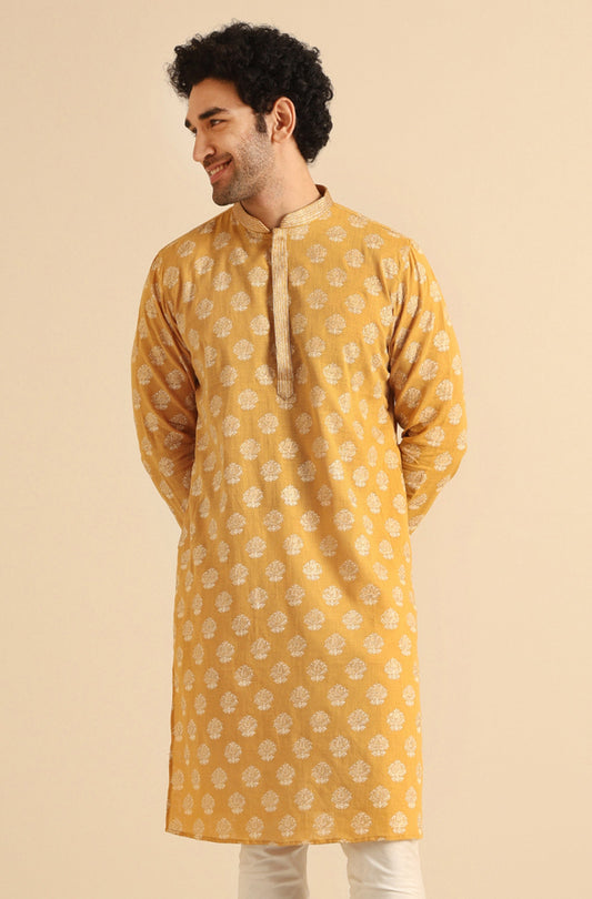 Mustard Yellow Jacquard Kurta