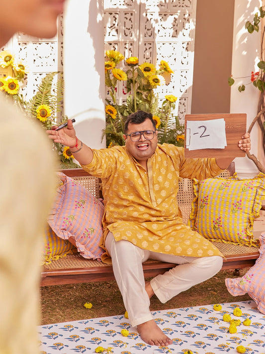 Mustard Yellow Jacquard Kurta