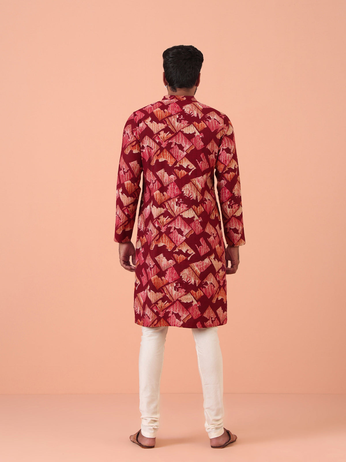 Maroon Cotton Silk Printed Cream Kurta