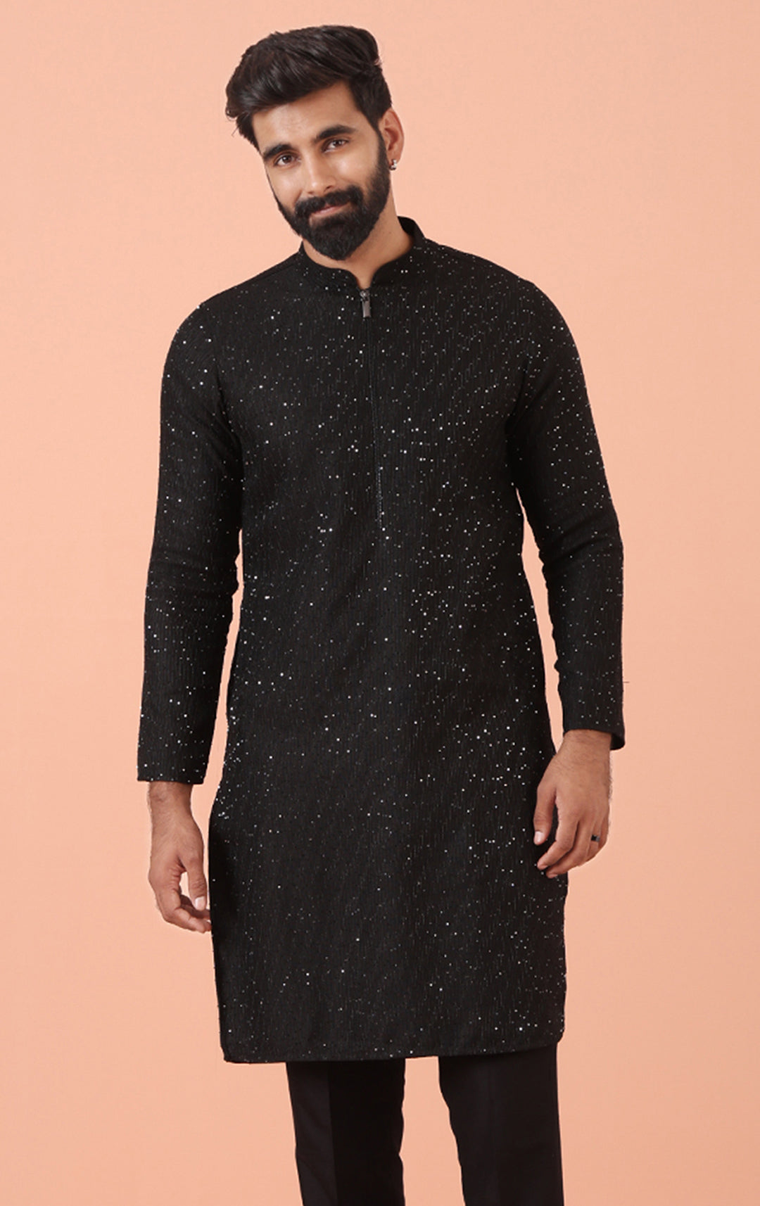 Men Black Embellished Kurta