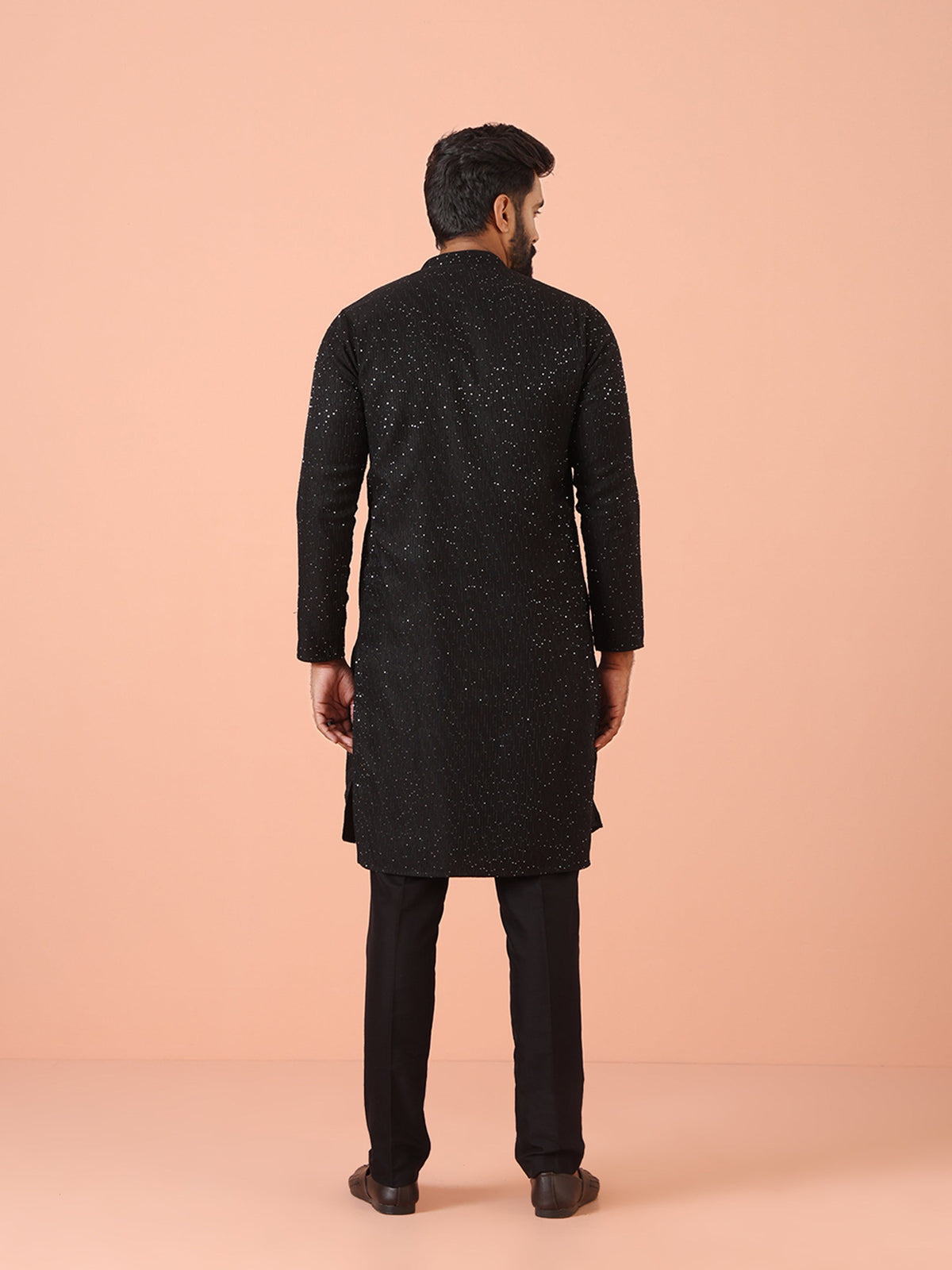 Men Black Embellished Kurta