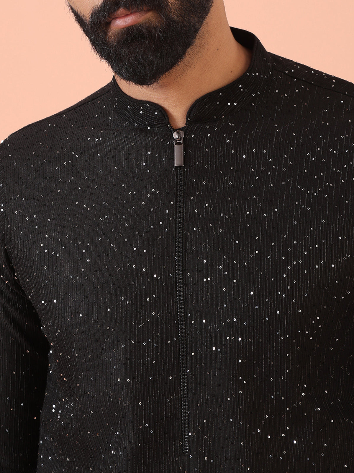 Men Black Embellished Kurta