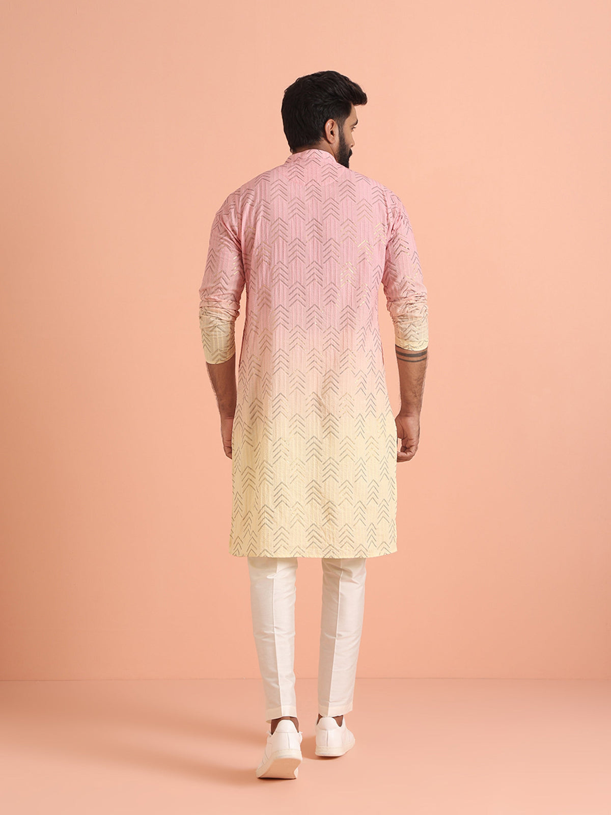 Pink to Cream Ombre Kurta with Geometric Print