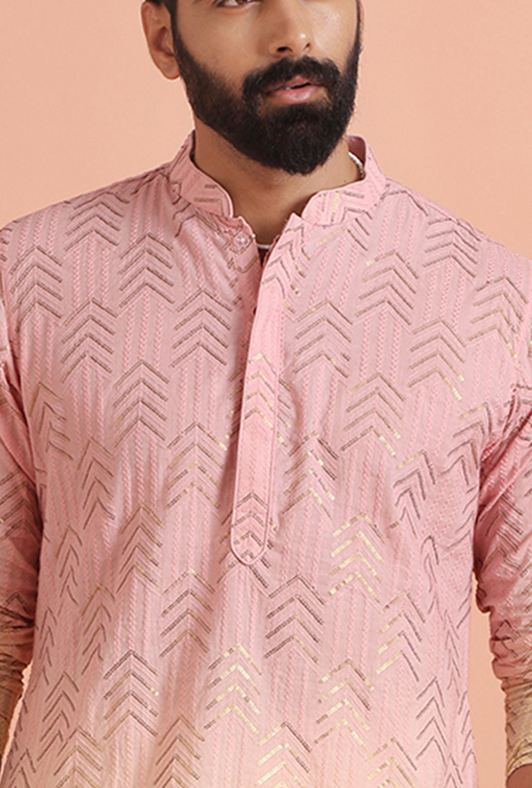 Pink to Cream Ombre Kurta with Geometric Print