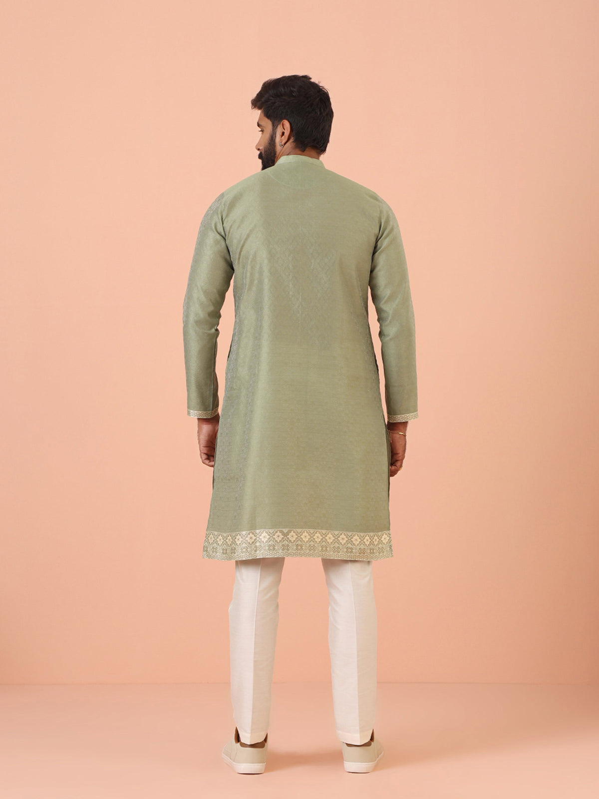 Sage Green Jacquard  Kurta with  Contrast Detailing