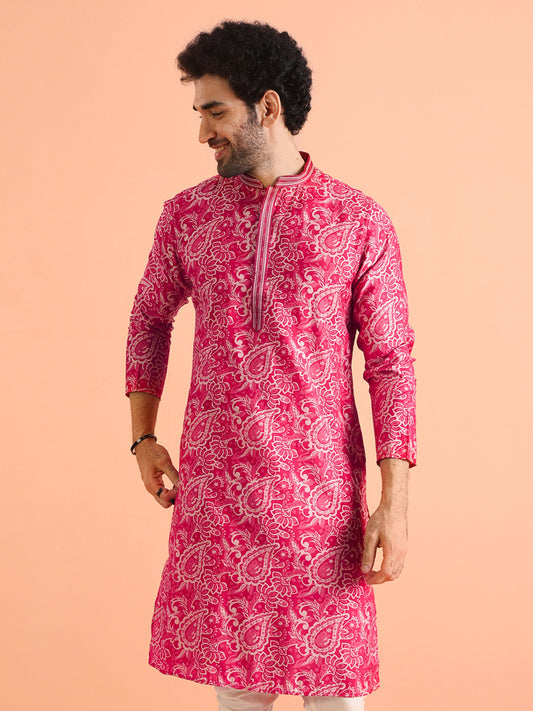 Pink Paisley Printed Silk Blend Kurta