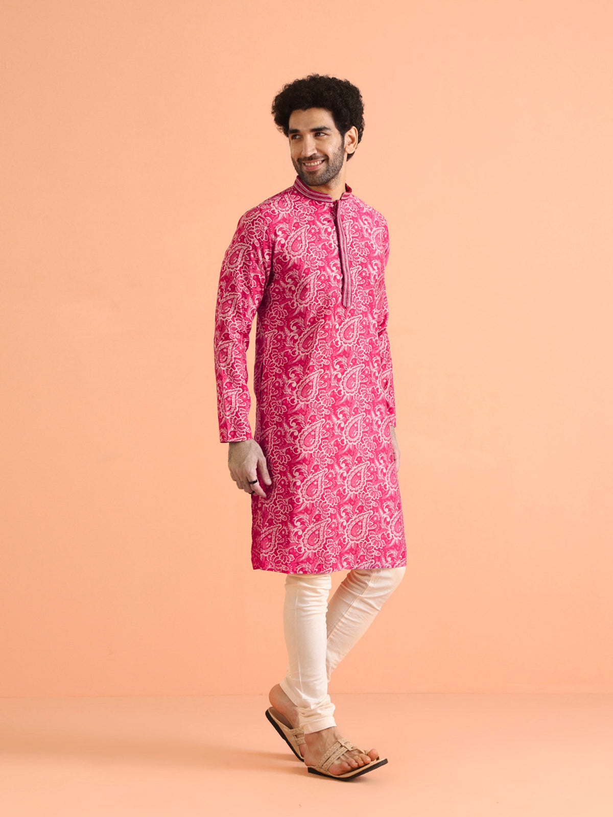 Pink Paisley Printed Silk Blend Kurta