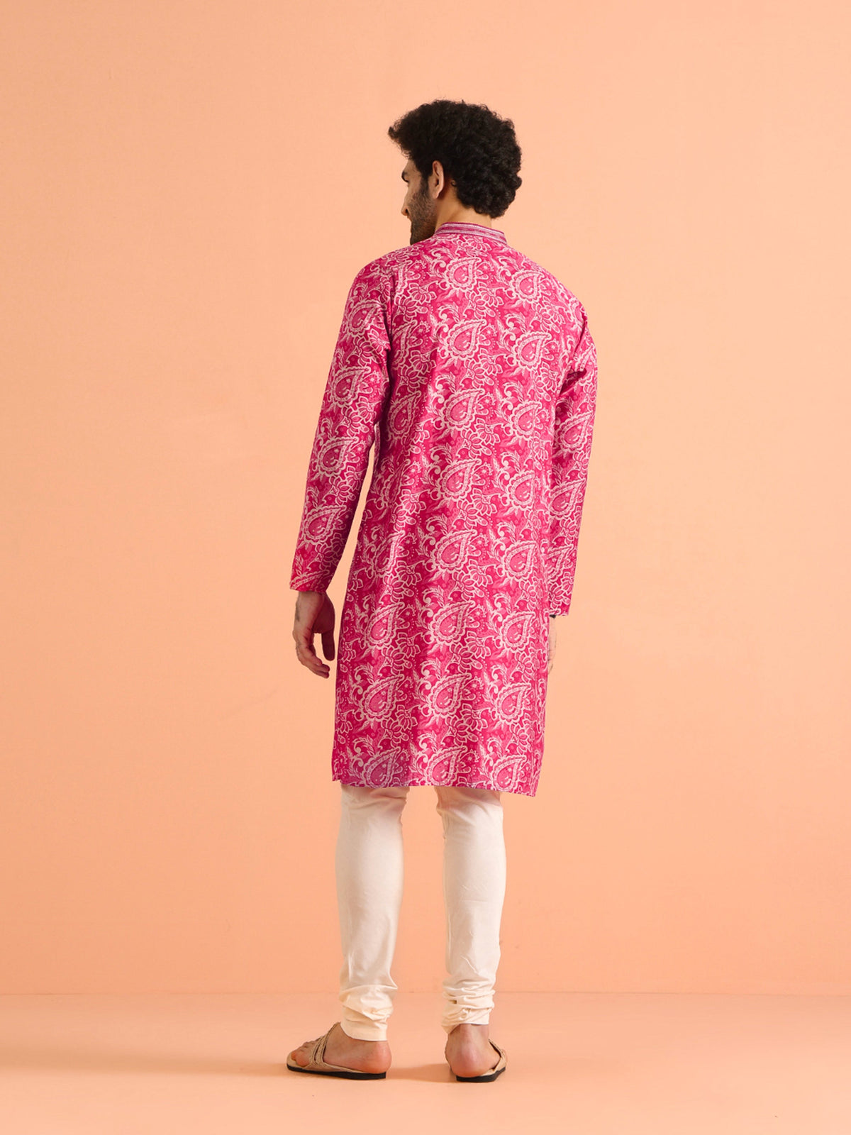 Pink Paisley Printed Silk Blend Kurta