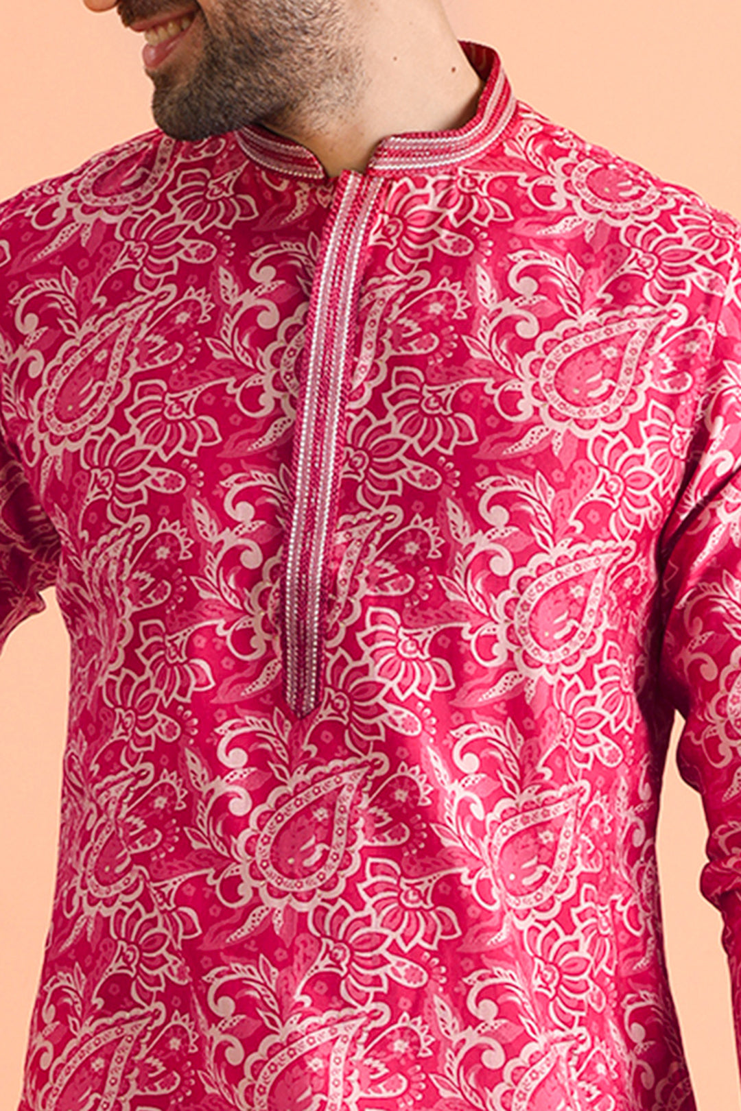 Pink Paisley Printed Silk Blend Kurta