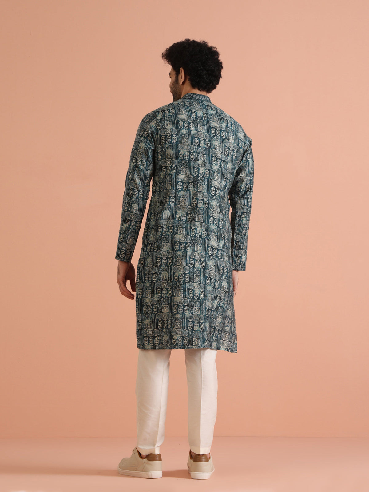 Teal Blue Abstract Printed Kurta