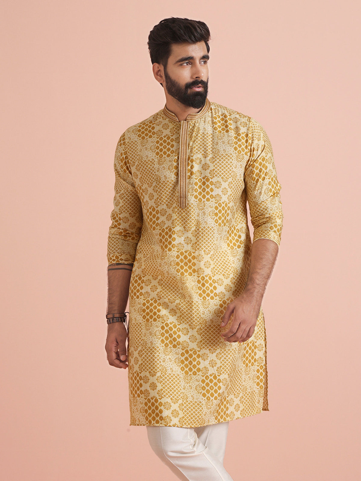 Men Mustard Ethnic Motifs Kurta