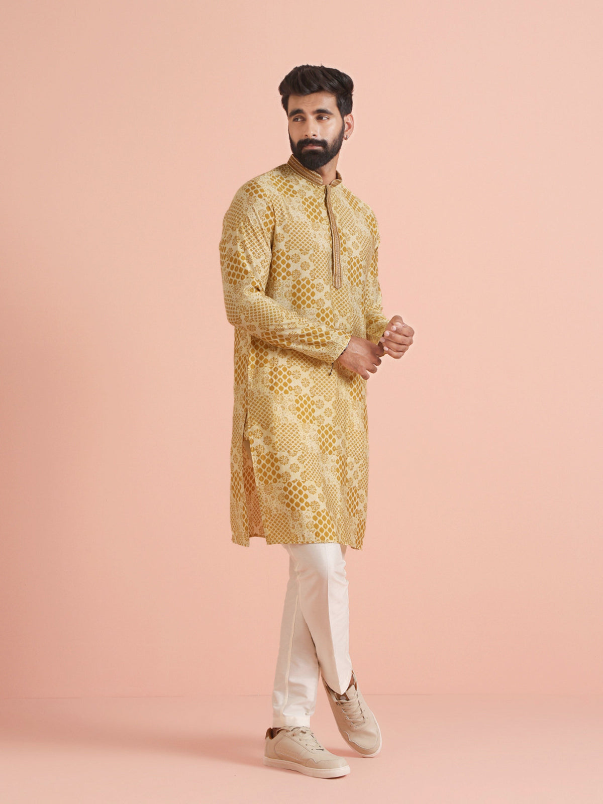 Men Mustard Ethnic Motifs Kurta