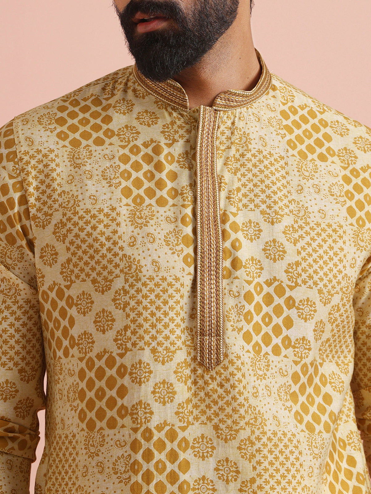 Men Mustard Ethnic Motifs Kurta