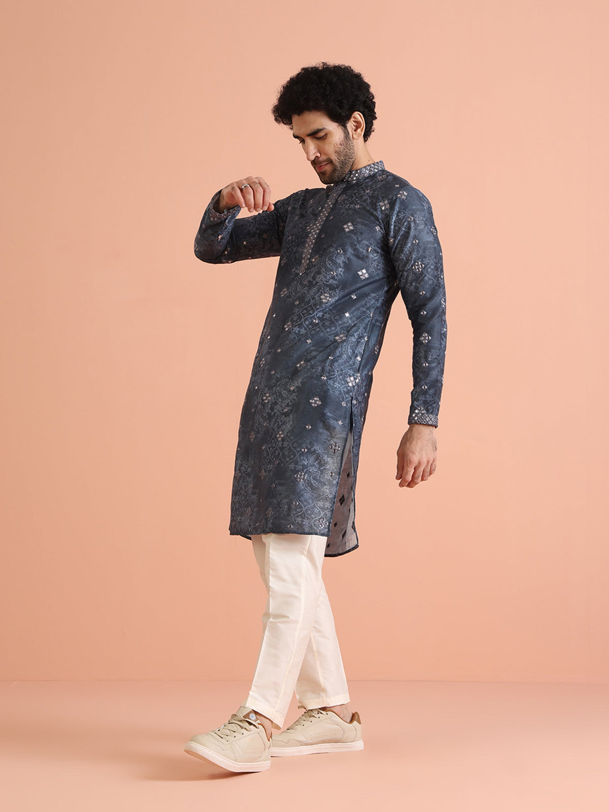 Grey Jacquard Woven Silk Blend Kurta