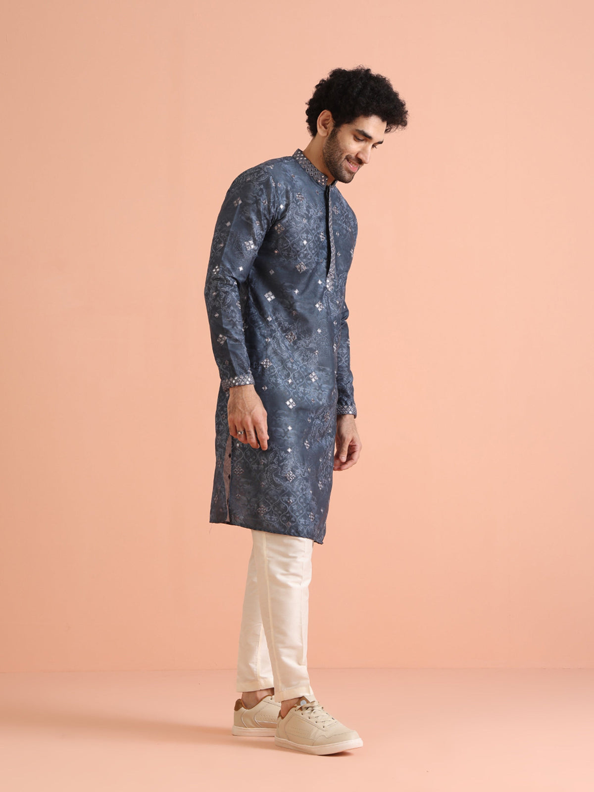 Grey Jacquard Woven Silk Blend Kurta