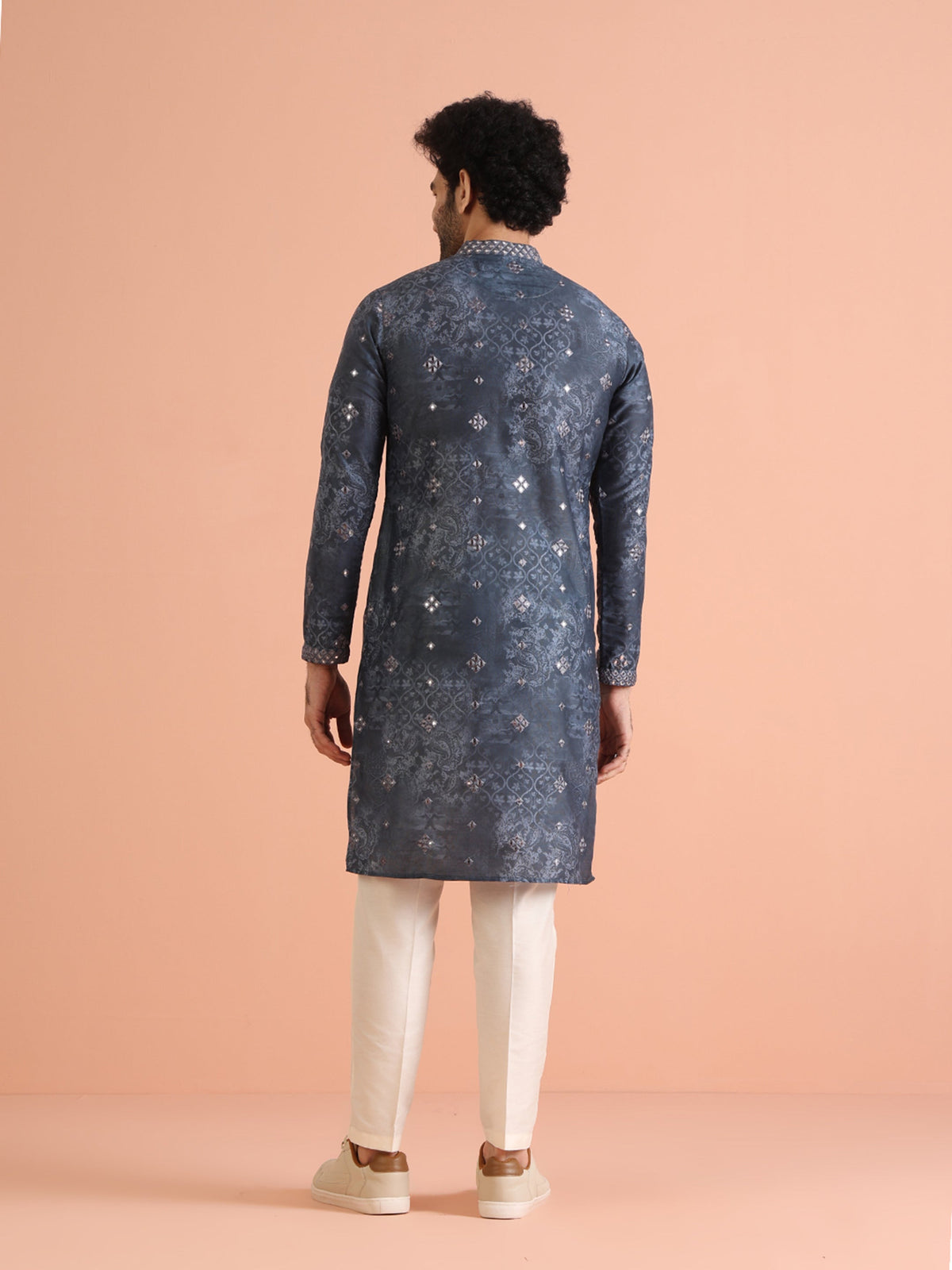 Grey Jacquard Woven Silk Blend Kurta