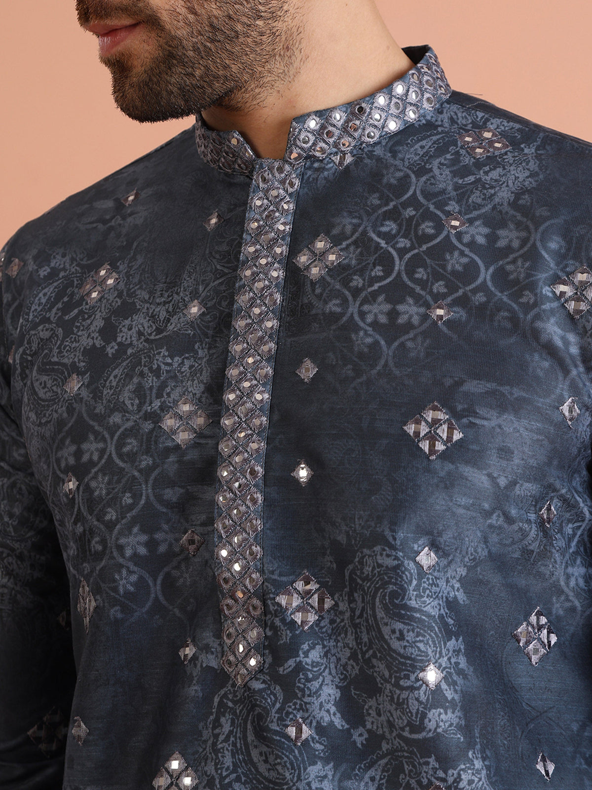 Grey Jacquard Woven Silk Blend Kurta
