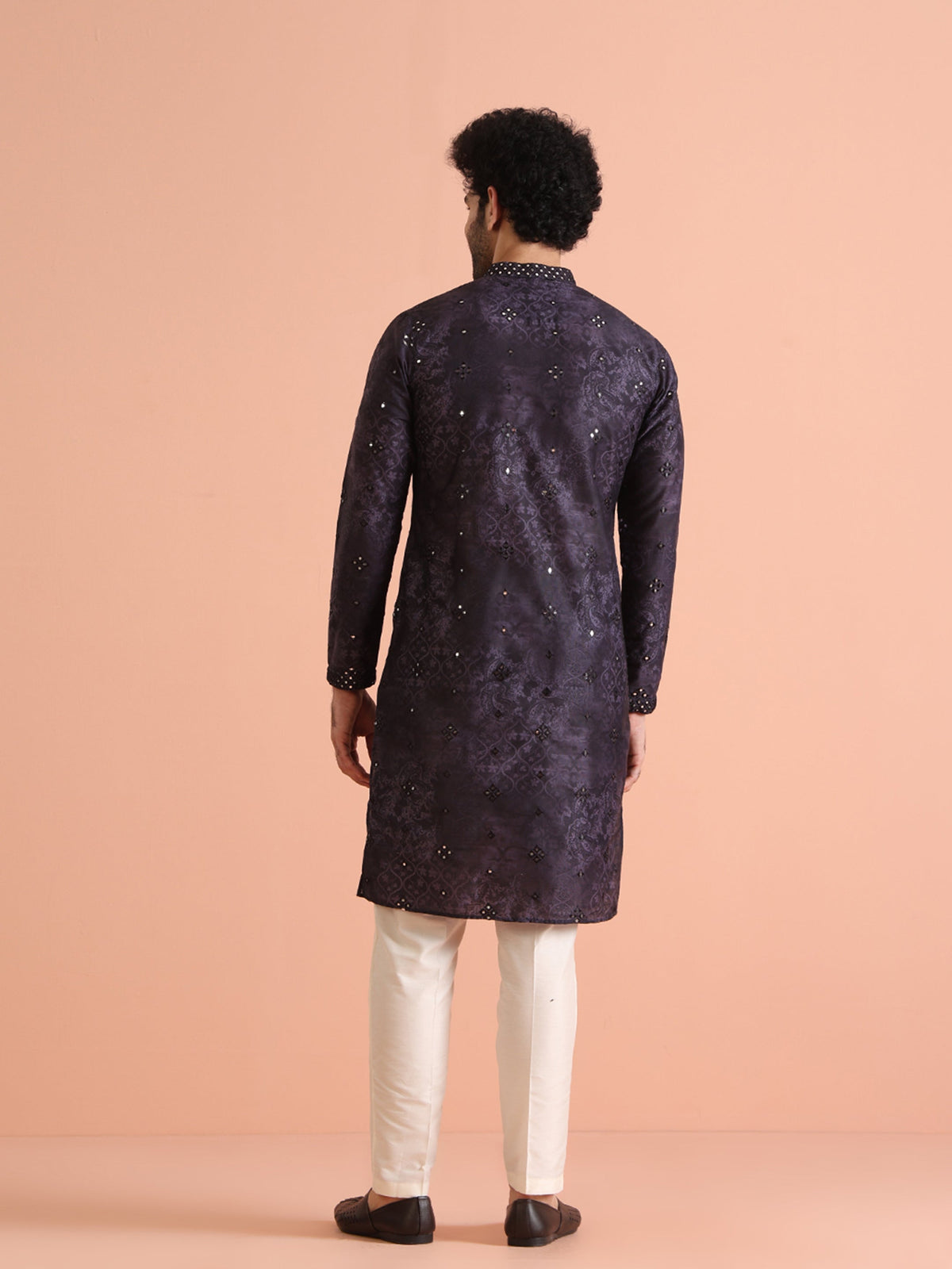 Purple Mirror Work Silk Blend Kurta