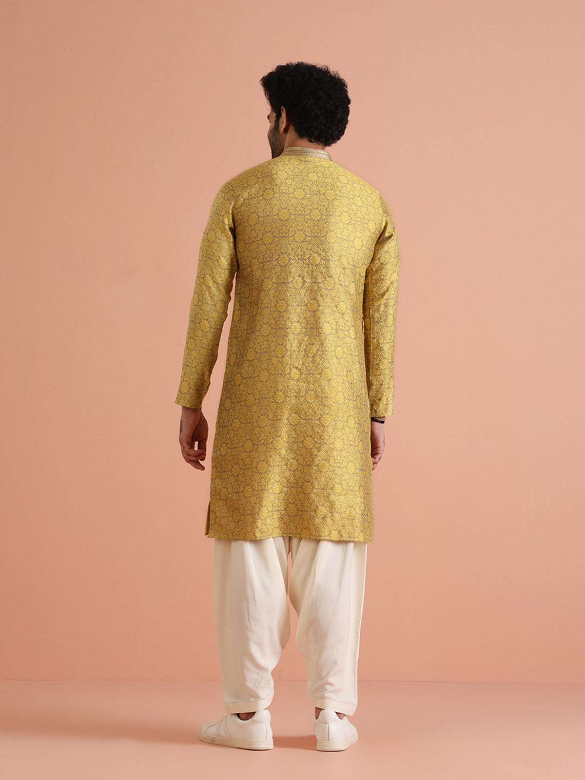 Yellow Jacquard Woven Silk Blend Kurta