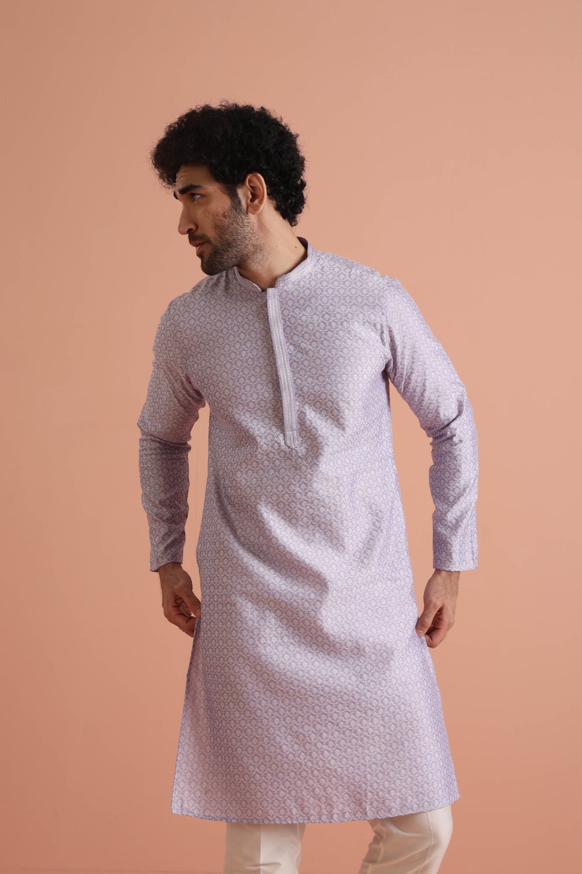 Lavender Jacquard Silk Blend Kurta