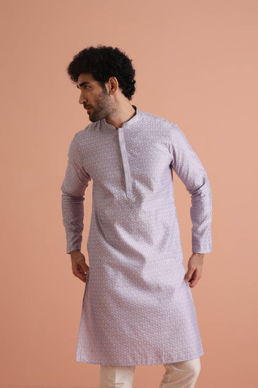 Lavender Jacquard Silk Blend Kurta
